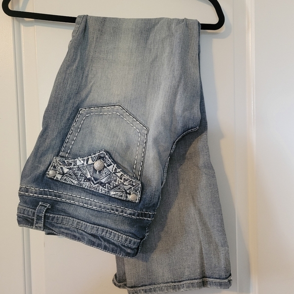 Paisley Sky Denim - Paisley Sky Light Wash Embellished Pocket Jeans Size 18